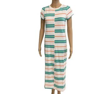 Hatley Sierra Midi Dress Coastal Stripes XS Soft Cotton Blend Short Sleeve NWT